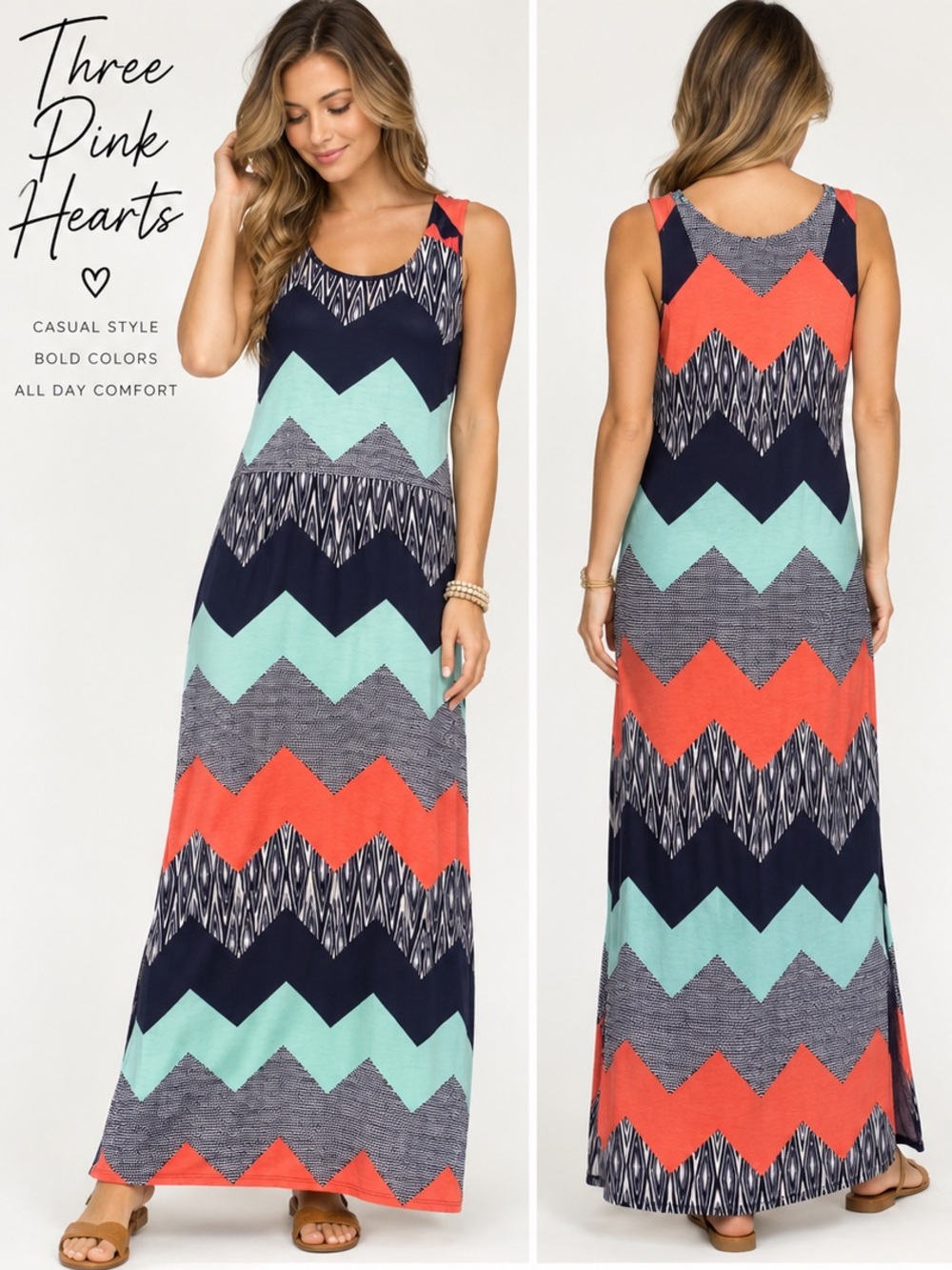 Three Pink Hearts Trixxi Chevron Geometric Maxi Dress Size 10
